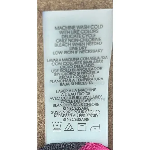 CALVIN KLEIN LONG SLV BUTTON UP V-NECK BLOUSE, WOMENS, XL-HOT PINK & BLACK ABSTR - Picture 12 of 12